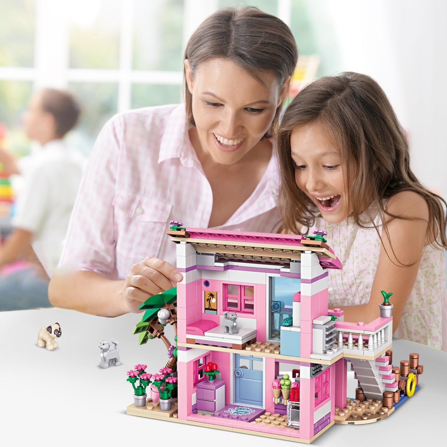 Hsanhe Pink Girls Seaside Beach Villa Building Set Compatible With Lego Friends Construction Educational Toy For Kids Age 6-12 And Up 474 Pcs 7646