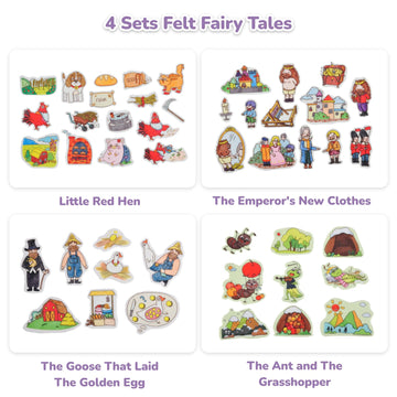 CHEFAN Felt Board for Toddlers,4 Sets Flannel Board Stories for Preschool Activity,Little Red Hen,The Ant and The Grasshopper,Th