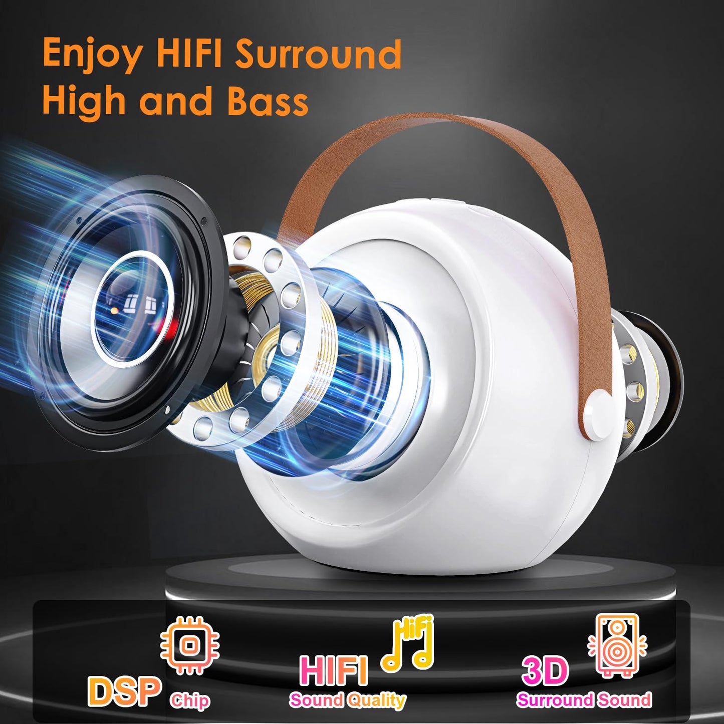 Mini Karaoke Machine For Kids, 2 Wireless Microphones & 4 Magic Voices, Led Portable Design For Indoor Outdoor Party Singing Fun