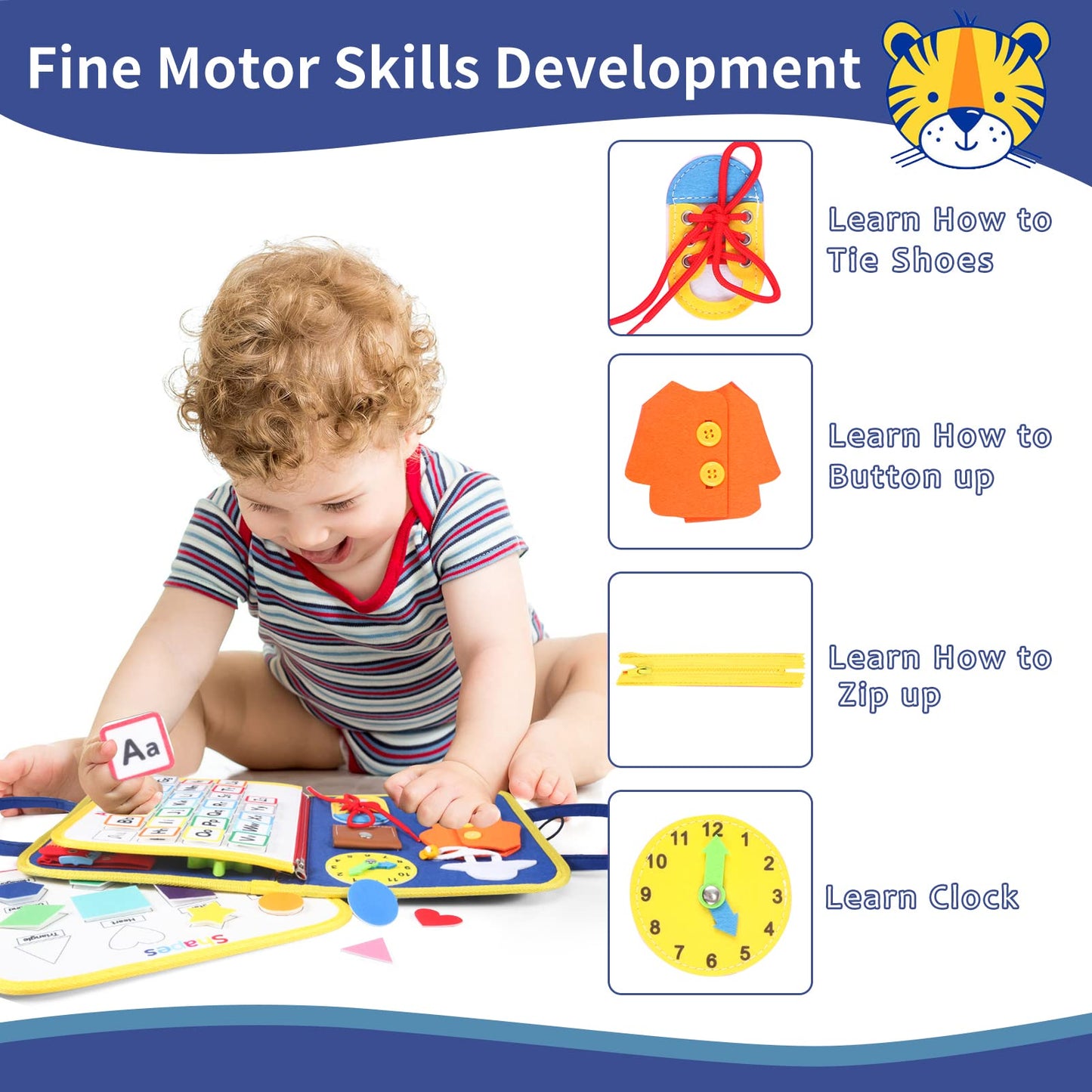 Busy Board For 1 2 3 4 Year Old Toddlers - Preschool Learning Activities Busy Book, Montessori Toys For Fine Motor Skills, Airplane Car Travel Essentials For Kids Boys Girls (Blue)