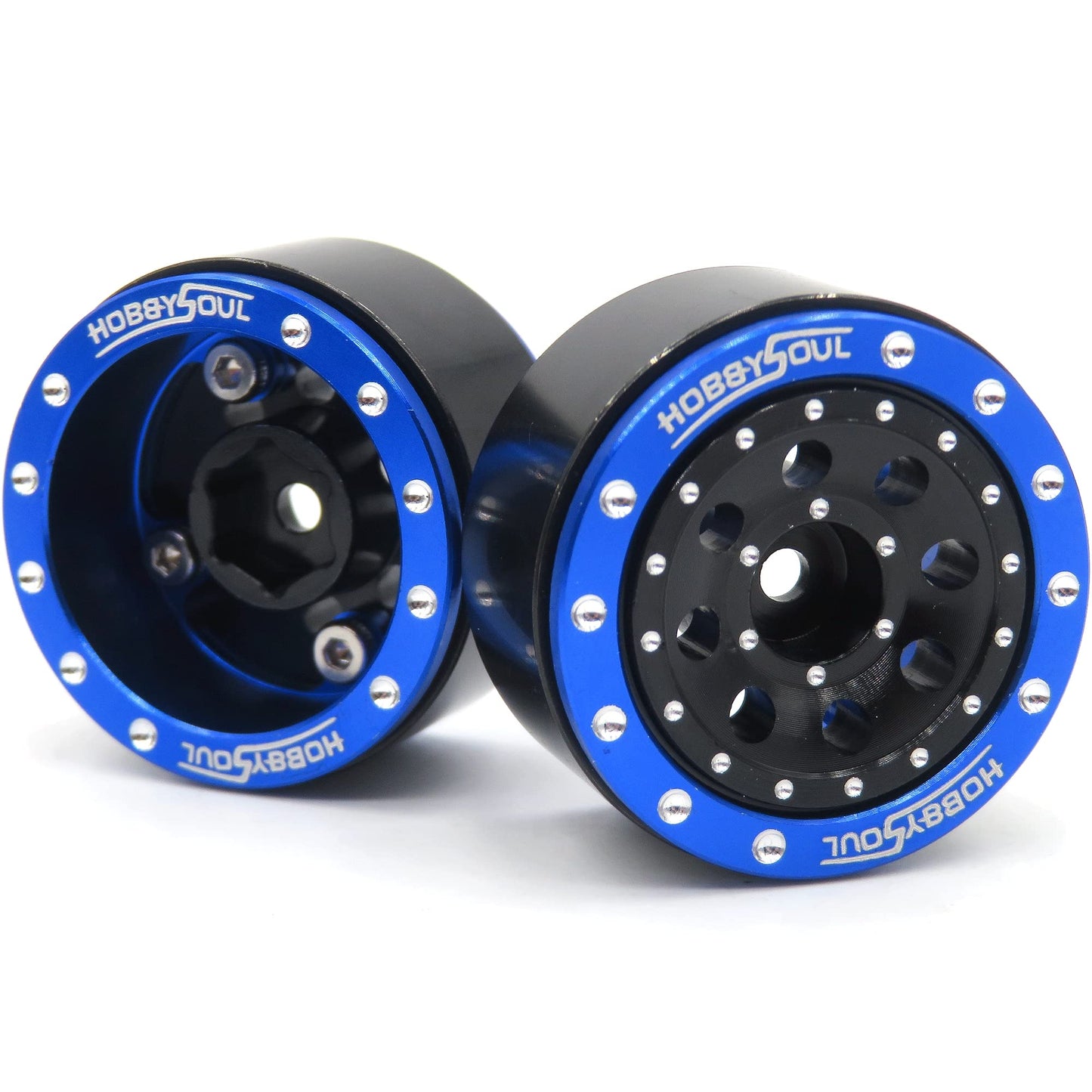 Hobbysoul Adjustable Offset 1.0 Beadlock Wheels Blue Black, Heavy 1.0 Rc Crawler Rims Weight 21G/Rim 7Mm Hex Rims For Axial Scx2