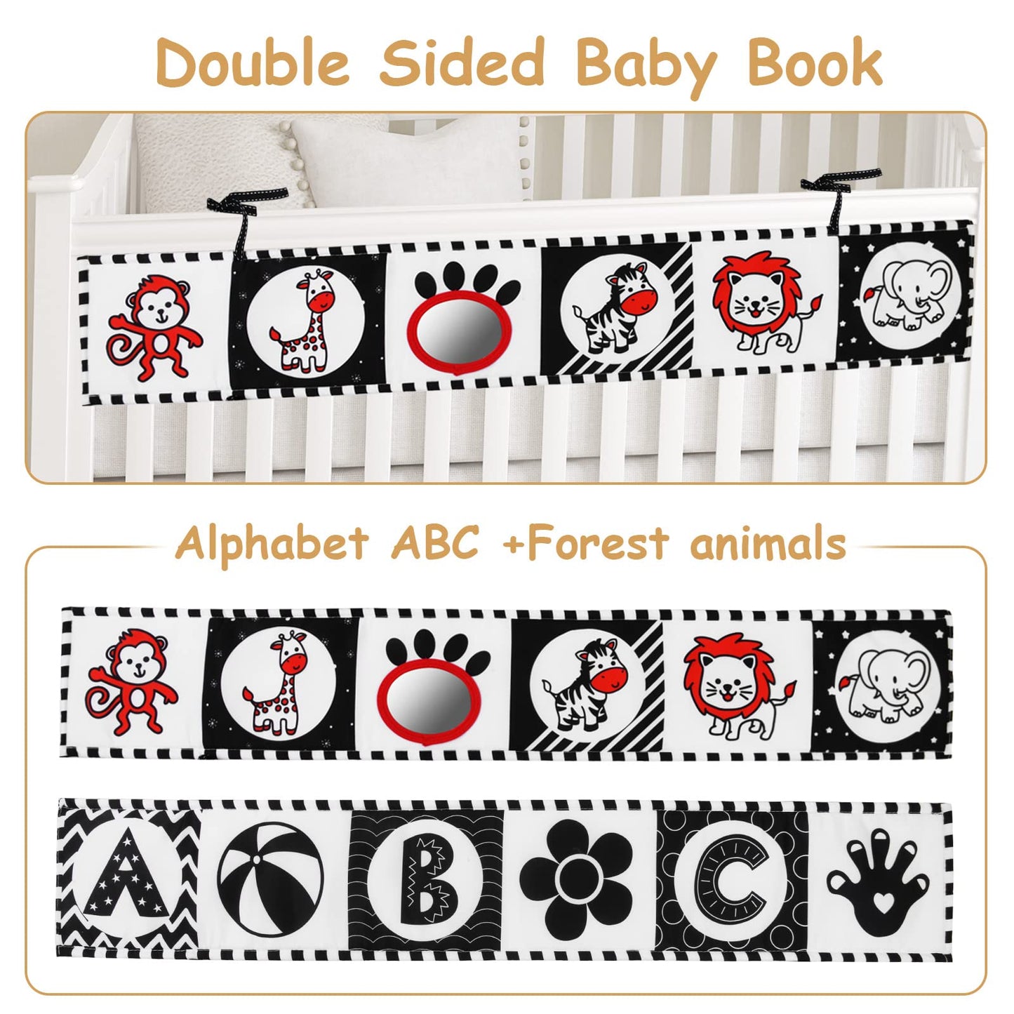 Vicloon Black And White High Contrast Baby Toys, 0-6 6-12 Months Soft Baby Book,Infant Tummy Time Toys,Baby Cloth Activity Crinkle Folding Educational Activity Cloth Book Suitable For Boys Girls