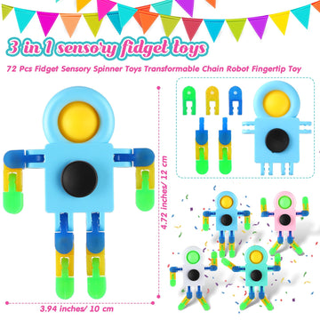 Shappy 72 Pcs Fidget Sensory Spinner Toys Transformable Chain Robot Fingertip Toy Sensory For Anxiety, Stress Relief Adhd Autism