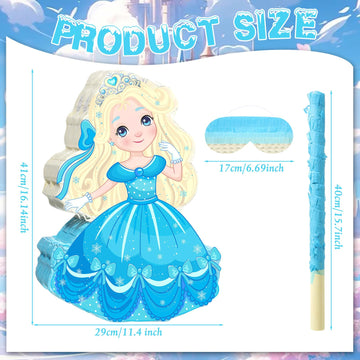 Threan Princess Piñata Set - Winter Theme Party Supplies, Cardboard, Blue, Includes Stick & Blindfold for Birthday Celebrations