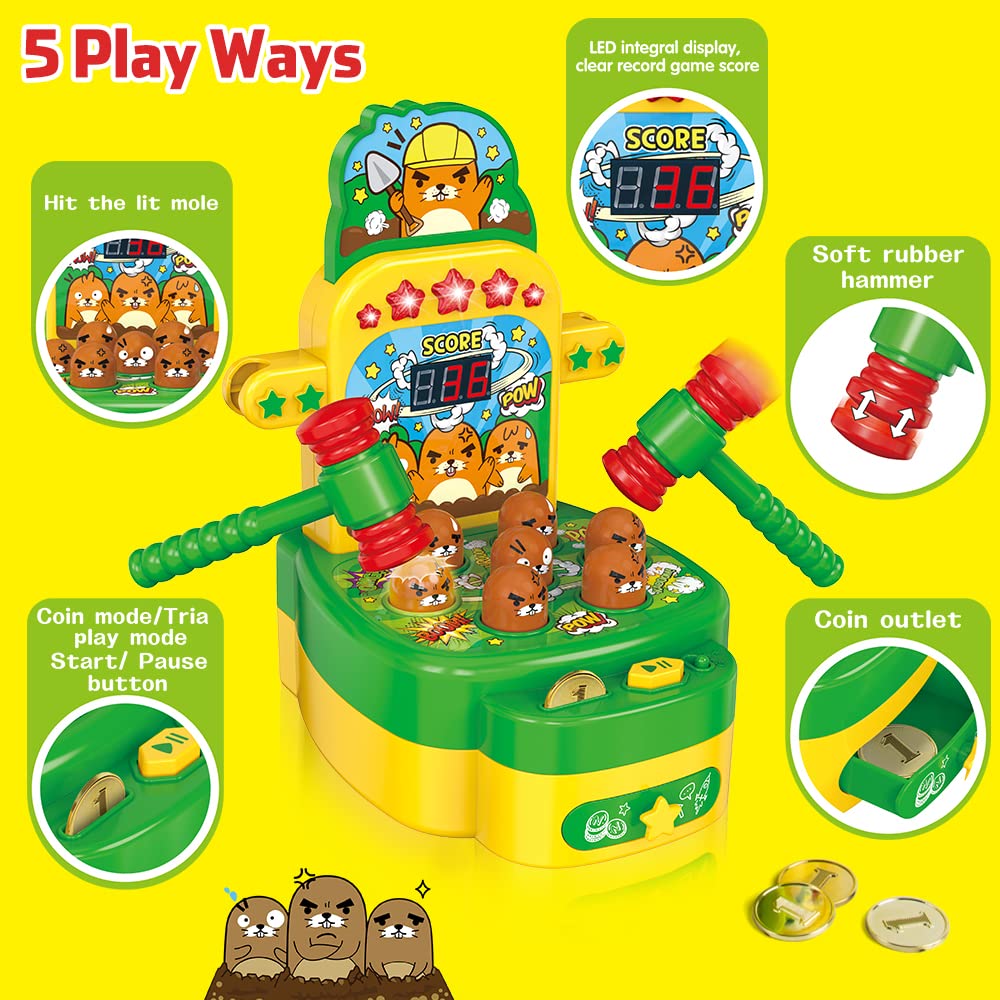 Vatos Whack Game Mole, Mini Electronic Arcade Game With 2 Hammers, Pounding Toys Toddler Toys For 3 4 5 6 7 8 Years Old Boys Girls, Whack Game Mole Toy, Developmental Toy Interactive Toy