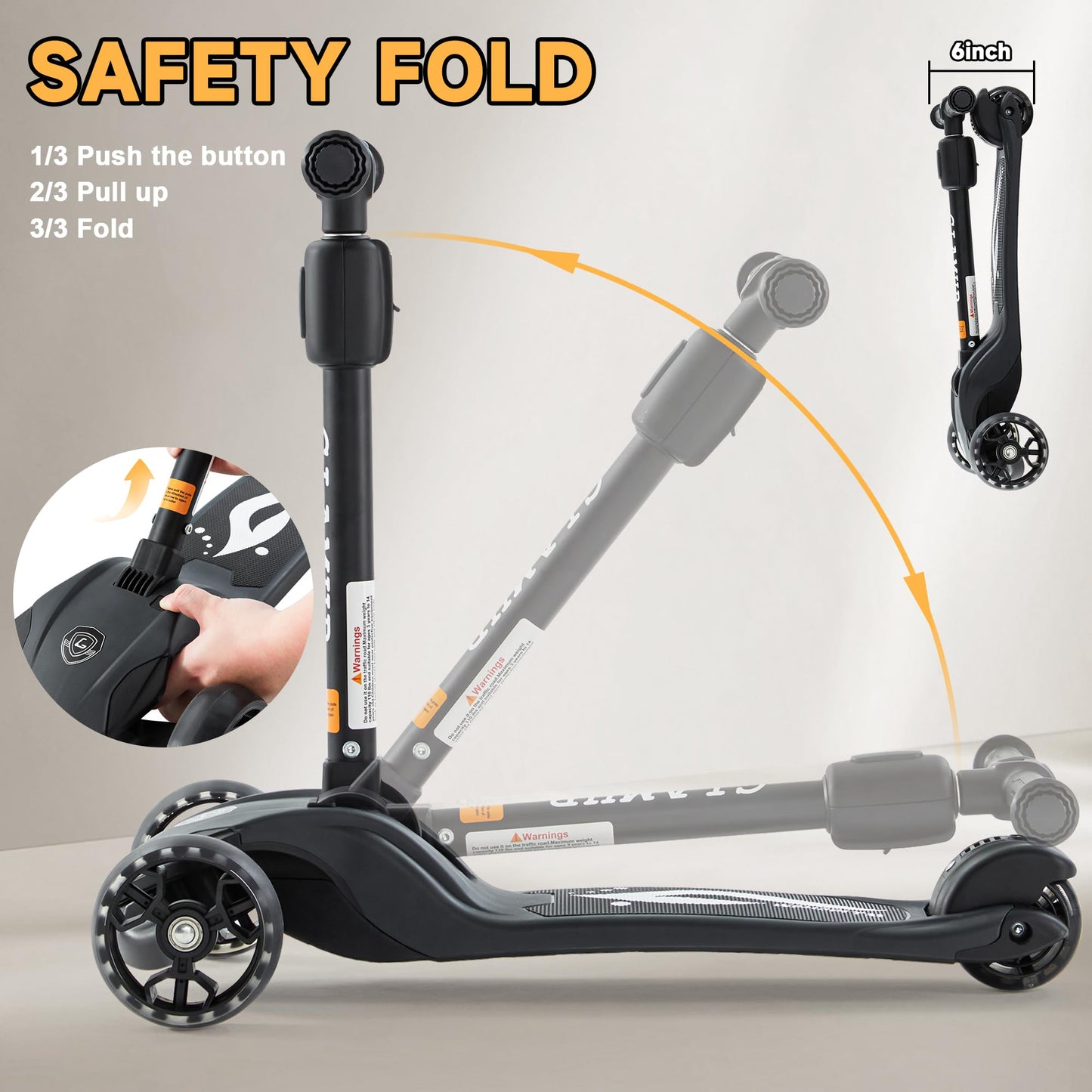 Glamup Kick Scooter Adjustable Height Adjustable Handlebar,Kids Scooter 3 Wheel With Led Lights,Suitable Kids Ages 2,Ages 6,Ages