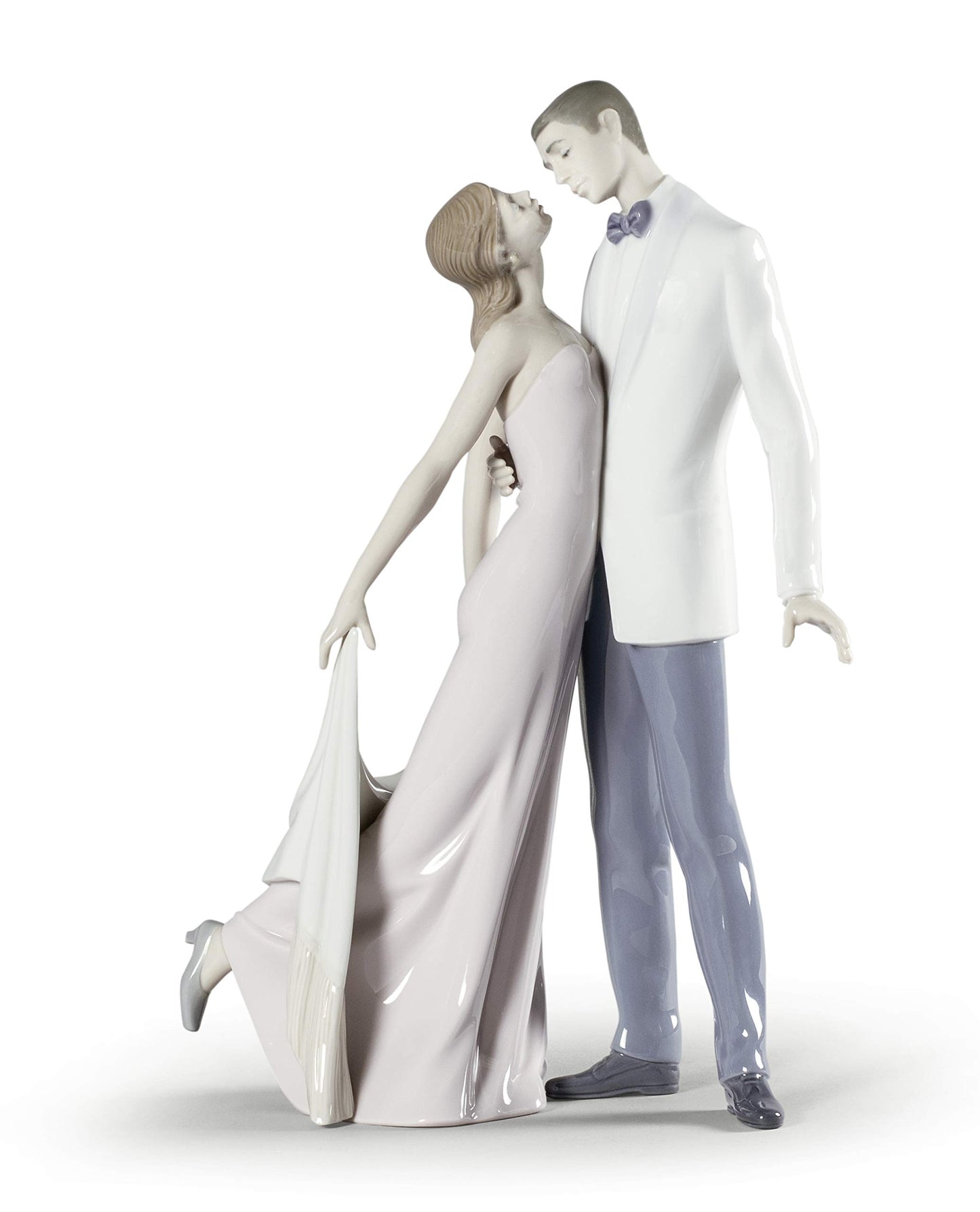LLADR Glossy Porcelain Happy Anniversary Lovers Figure. Decorative Porcelain Couple of Bride and Groom Figurine.