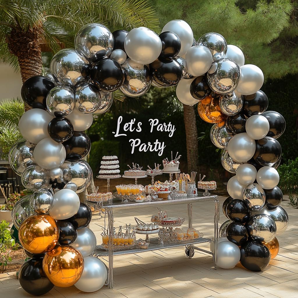 Bezente 12" Black Silver Confetti Latex Balloons, 60pcs Rubber for Birthday, Baby Shower, Wedding, Silver Theme Party Decor