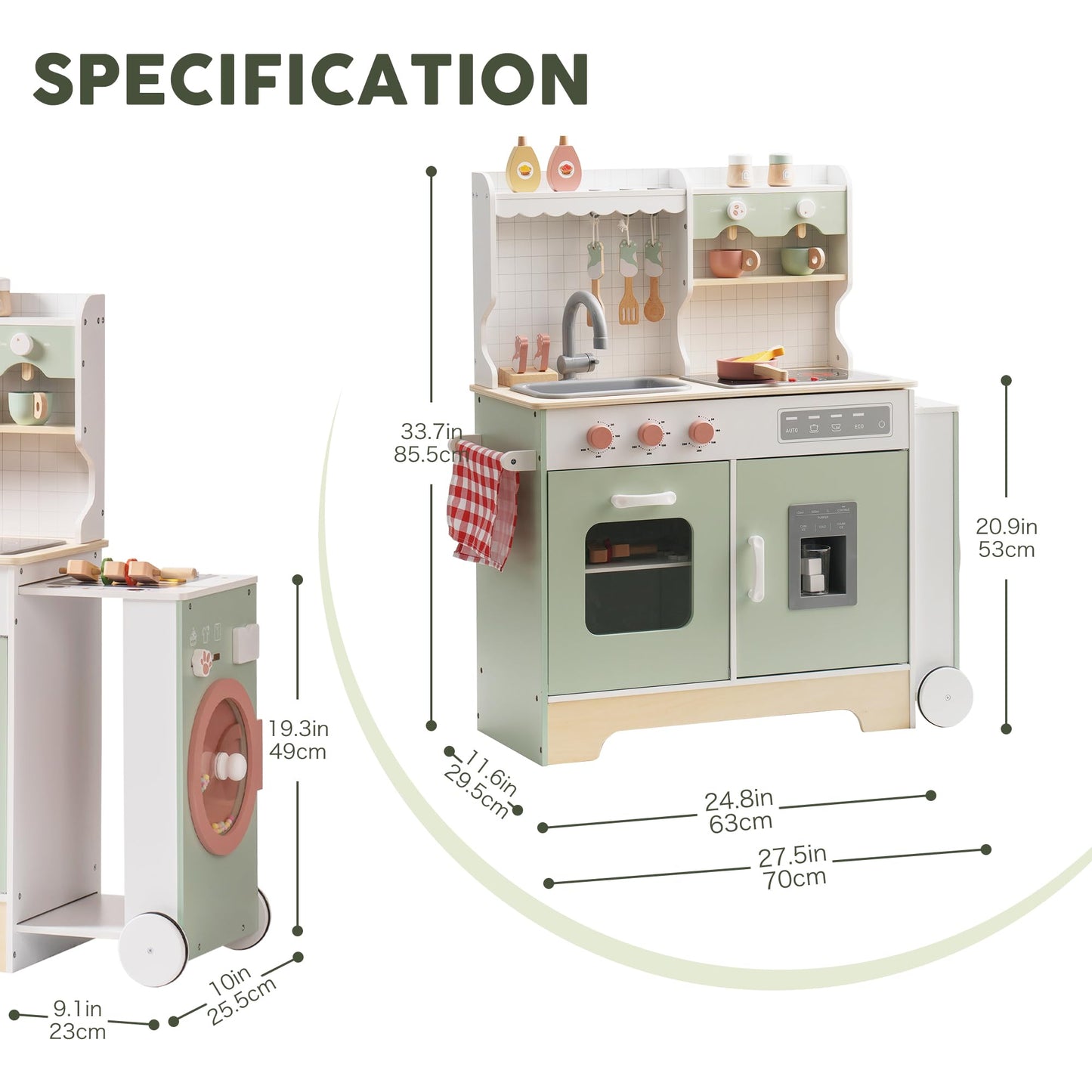 ROBOTIME Wooden Play Kitchen, Wood Kids Play Kitchen with Ice Maker and BBQ, Kids Play Kitchen Pretend Play Set with Lights & So