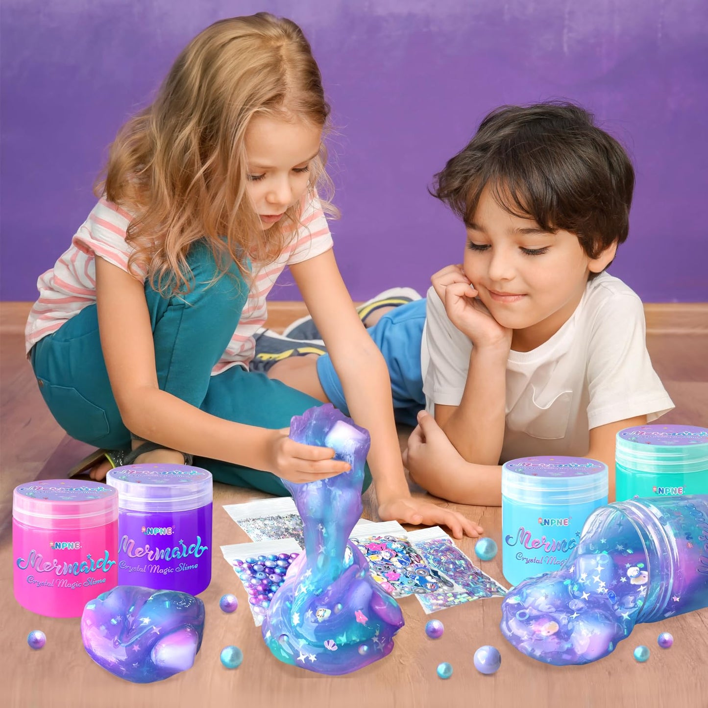 Mermaid Slime Kit For Girls Diy Slime Making Kit With Glitter Add Ins Foam Jelly Cubes Christmas Birthday Party Favors Present C