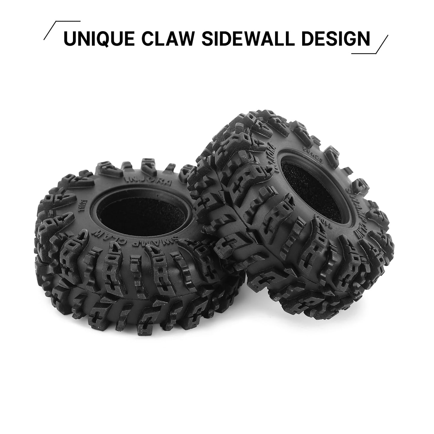 INJORA 1.0 Tires - S5 Swamp Claw Mud Terrain Tires for TRX4M AX24 SCX24 FCX24 1/18 1/24 RC Crawler Car, 56 * 23mm, T1021