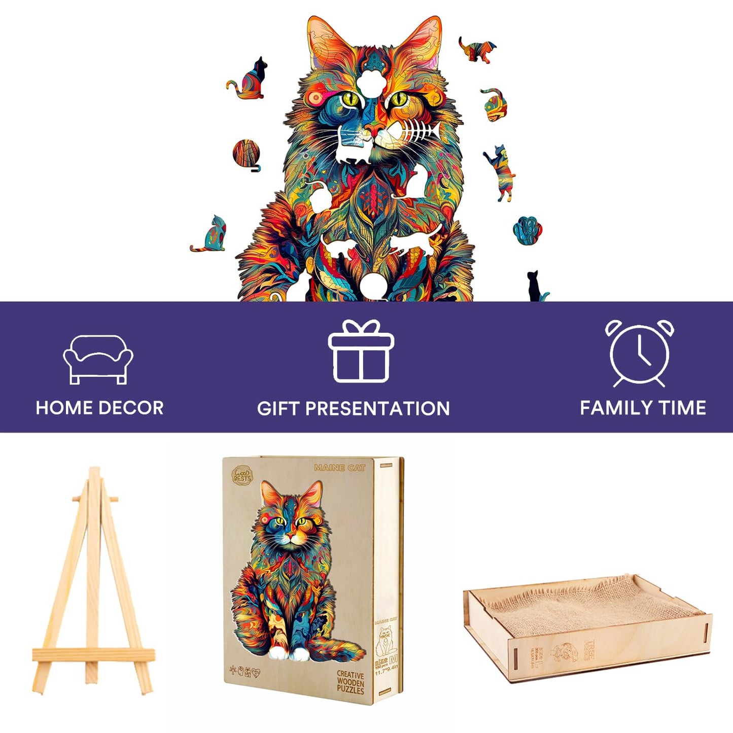 Jigfoxy Wooden Puzzle For Adults, Cat Wooden Jigsaw Puzzles For Adults, Unique Animal Shape Wood Cut Puzzles, Christmas Thanksgiving Gifts For Family Friend(S-8.3 * 6.6In-80Pcs)