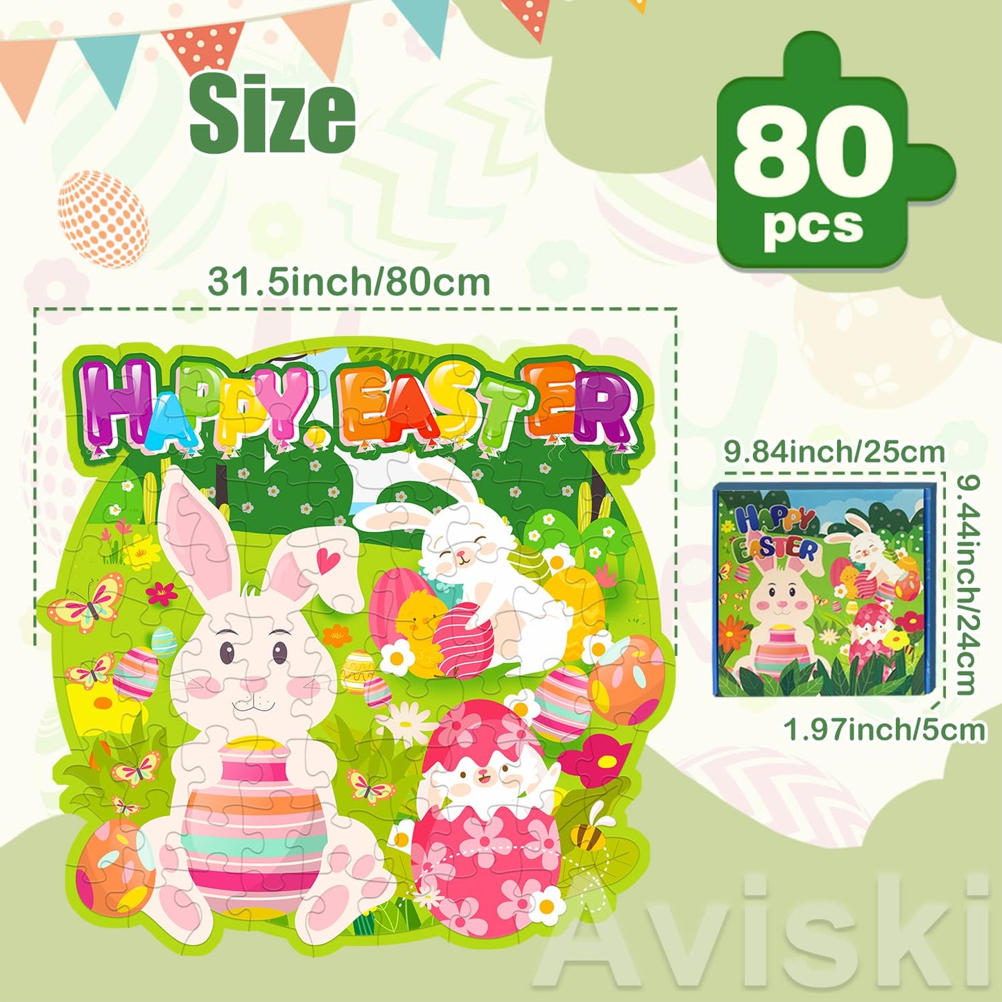 Easter Gifts For Kids, 80 Pieces Large Floor Jigsaw Puzzle Educational Toys For Kids Ages 3-5, 4-6, Easter Basket Stuffers Party