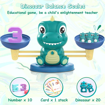 Kaodezhu Dinosaur Math Balance Toys - Montessori Toys For 3 Years Old Kids, Learning And Educational Toys For Boys And Girls - B