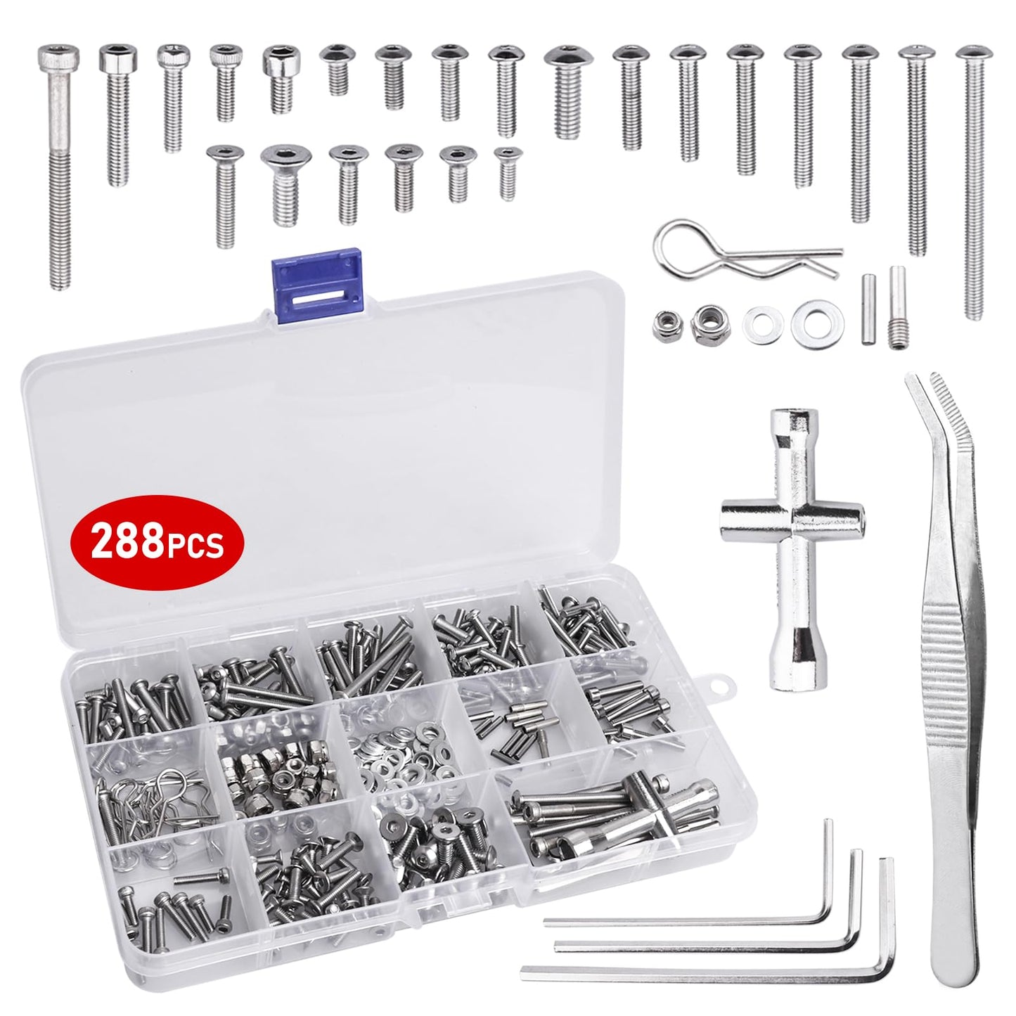 CrazyHobby 288pcs RC Screw Kit Hardware Fasteners Compatible with Traxxas Slash 1/10 2WD 4X4 RC Car