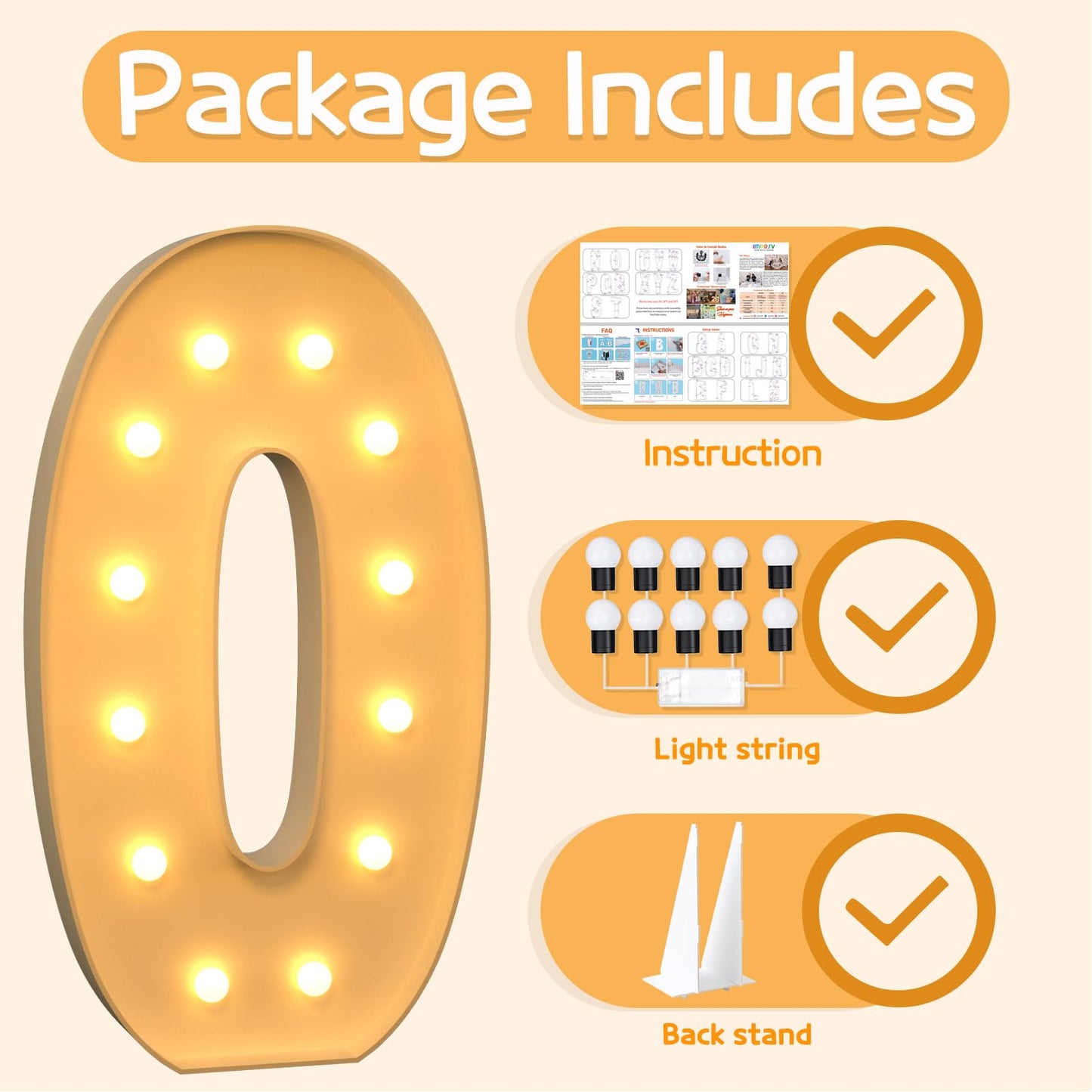 Imprsv 4Ft Acrylic Light Up Letter O, Decorative Signage For Baby Shower, Anniversary, Weeding, Party Decoration, First Birthday