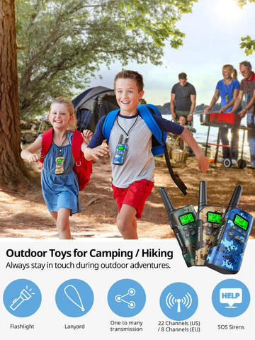 Inspireyes Walkie Talkies For Kids Rechargeable, 48 Hours Working Time 2 Way Radio Long Range, Outdoor Camping Games Toy Birthday Xmas Gift For Boys Age 8-12 3-5, 4 Pack Camouflage