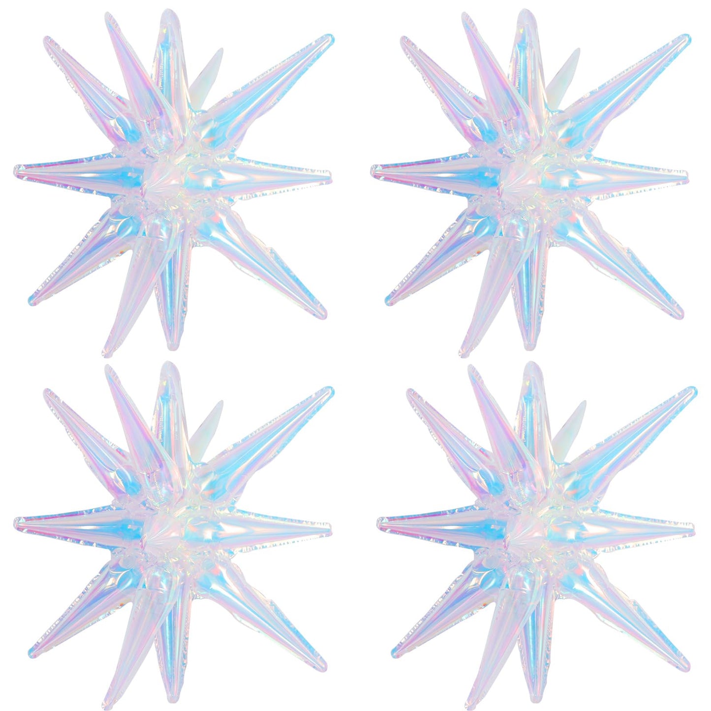 TONIFUL 4 Pcs 22inch 4D Iridescent Explosion Star Mylar Balloons 14Point Star Balloons for Party Decorations Backdrop Christmas