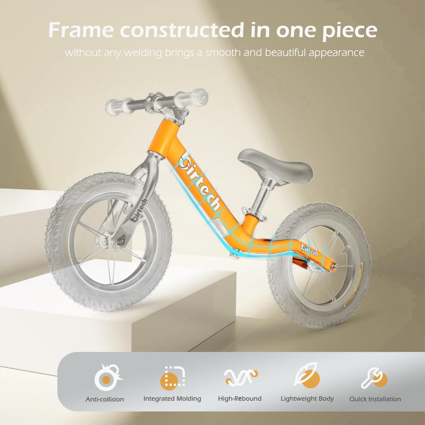 12' Balance Bike For 2, 3, 4, 5 Year Old Boys And Girls, Lightweight Nylon Frame Toddler Training Bike No Pedal Bikes For Kids With Adjustable Seat And Air Tires (Yellow)
