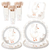 Havawish 120 Pcs One Silly Goose Birthday Party Tableware Set Beige Baby Shower Plates Cup Napkins Forks for Birthday Party Deco