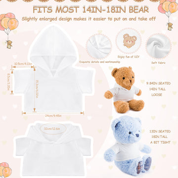 Litherr S 24 Pcs Stuffed Bear Clothes Bulk Sublimation Blank Stuffed Animal Shirt Plush Bear T Shirt Classic Bear Hoodie Tee Shirt Fit 14-18 Inches Stuffed Dolls