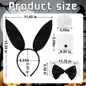 Voiiake Bunny Ears Headband Bow Tie Cuffs and Tail - Bunny Costume Accessories for Women - Halloween Black Rabbit Ears for Party Outfit