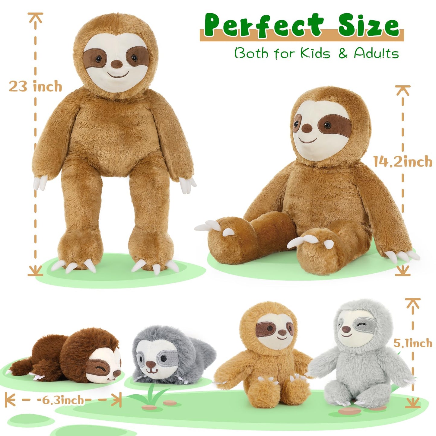 Tezituor Sloth Stuffed Animal Set,5 Pcs Sloth Plush Toy 22 Inch Large Mommy Stuffed Sloth With 4 Babies, Soft Cute Sloth Toys For Girls Boys, Brown