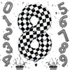 Isndare Foil Number 8 Balloon, 40 Inch Checkered Helium Racing Decor, Self-Inflating Black and White for Boys Birthday Party