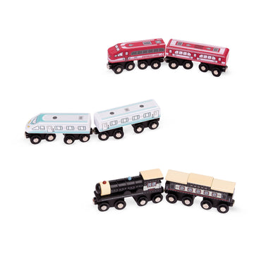 Battat Classic Trains 6Pc Wooden Railroad Set - Magnetic Toy Trains for Ages 3+ - Red, White & Black - Model BT2707Z