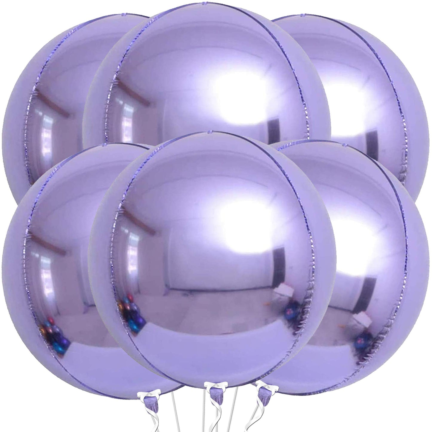 Katchon, Big Purple Mylar Balloons - 22 Inch, Pack Of 6 | 4D Round Balloons, Light Purple Foil Balloons | Purple Metallic Lavender Balloons For Lavender Party Decorations | Metallic Purple Balloons