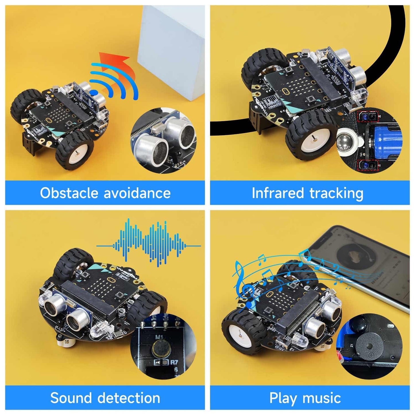 Yahboom Microbit V2 Start Robotic For Kids Stem Education Toy Car Kit Diy Programmable With Tutorial Super Cost-Effective (Robot With Micro:Bit V2)
