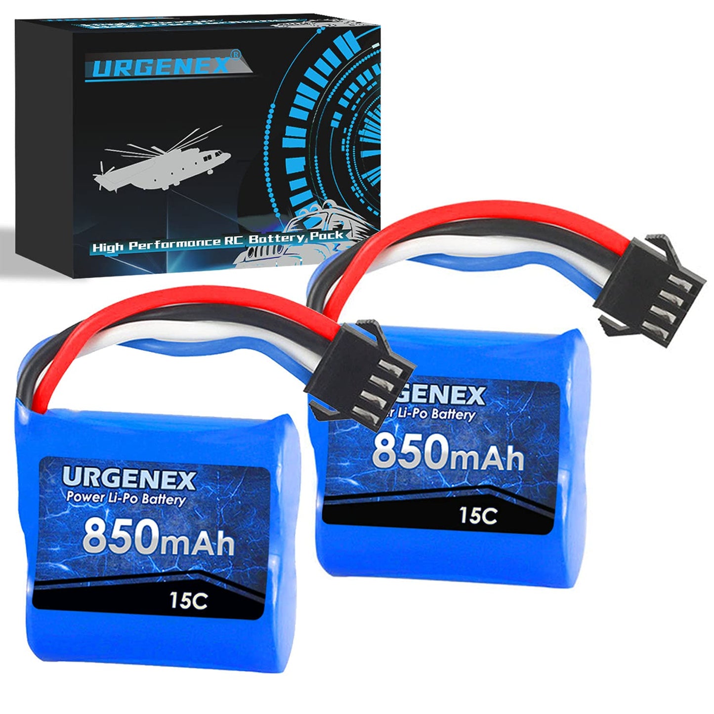 URGENEX Lipo Battery 850mAh 7.4V(2 x 3.7V) RC Boat Battery with SM-4P Plug UDI001 RC Boats Batteries Compatible with RC Boat UDI