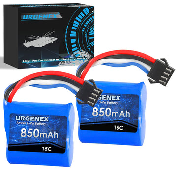 URGENEX Lipo Battery 850mAh 7.4V(2 x 3.7V) RC Boat Battery with SM-4P Plug UDI001 RC Boats Batteries Compatible with RC Boat UDI