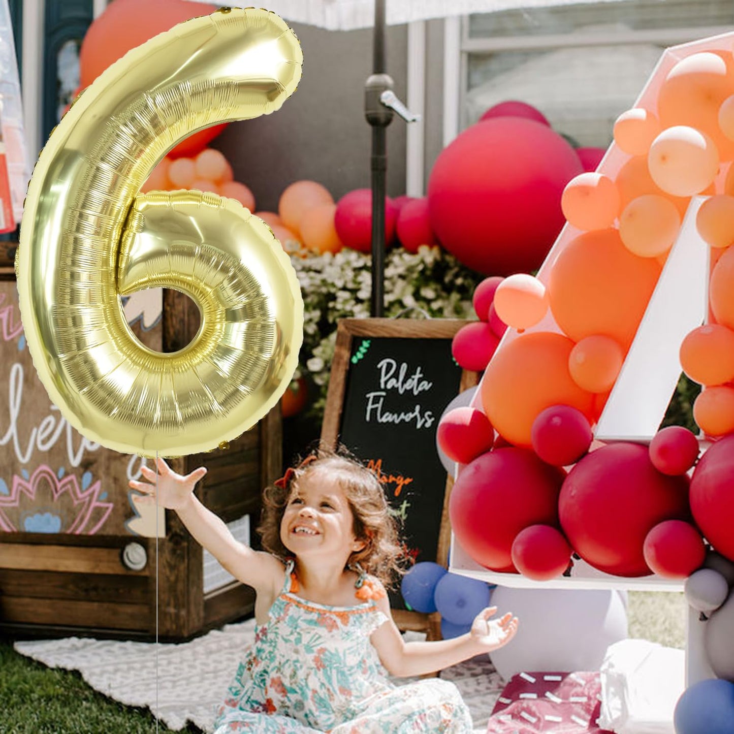 Toniful 40 Inch Light Gold Large Numbers Balloon 0-9 Birthday Party Decorations,Foil Mylar Big Number 6 Balloon Digital 6 For Bi