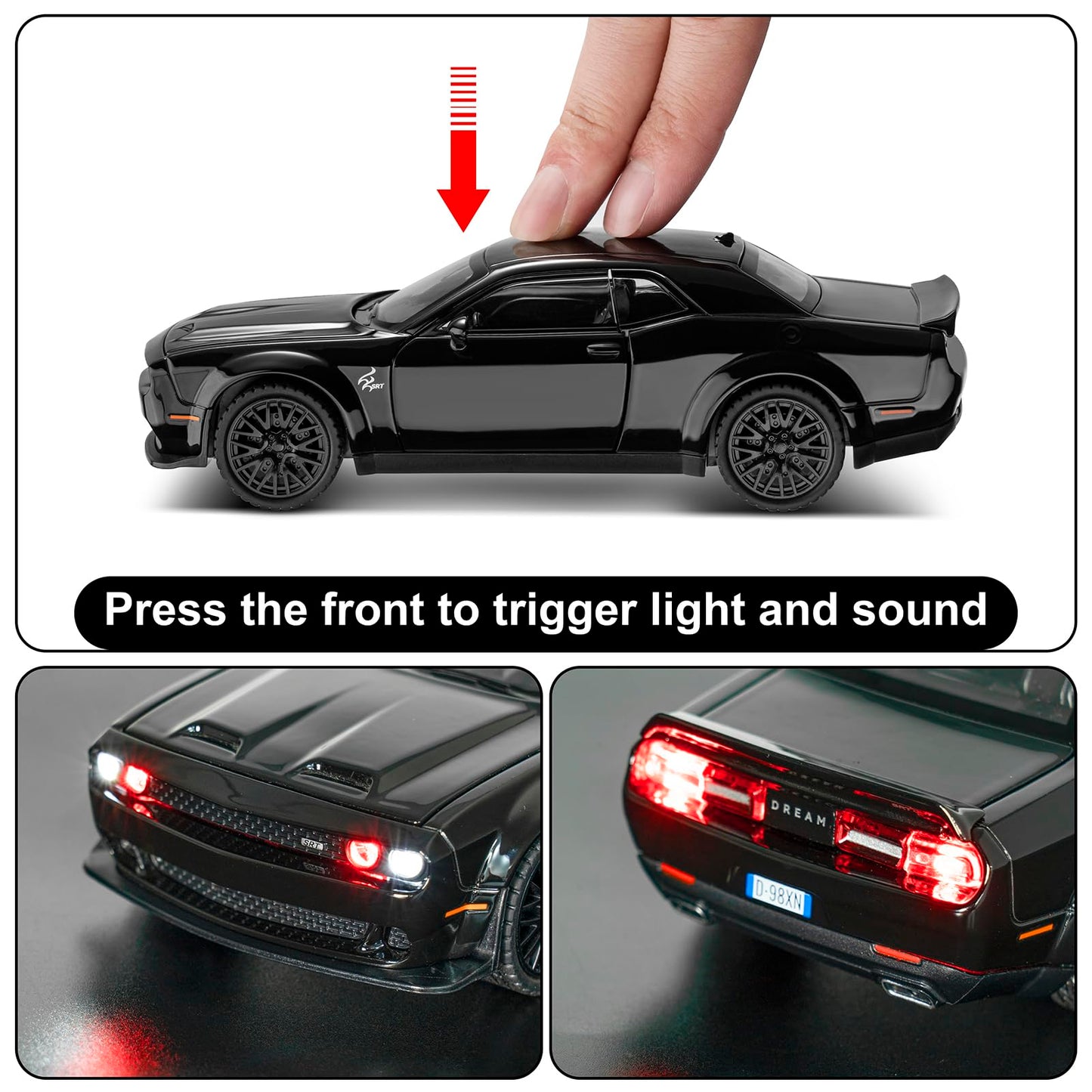 Hellcat Toy Model Car for Kids 1: 32 Scale Dodge Challenger Die cast Metel Toy Cars for Pull Back Model Car Hellcat with Sound a