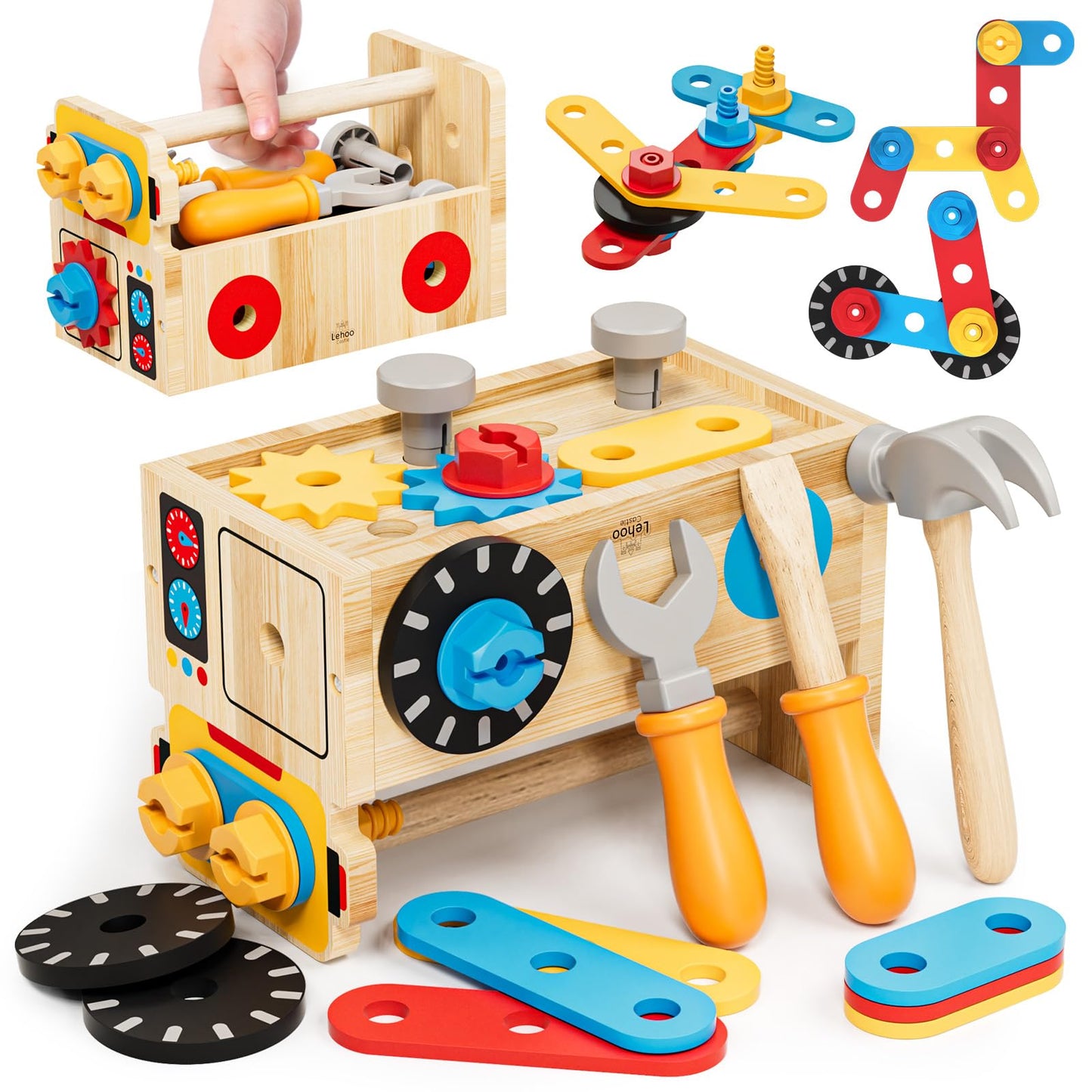 Montessori Kids Tool Set, Wooden Toddler Tool Bench Educational Toys for Ages 2-4, 2 Year Old Boy Gift for Birthday Christmas, S