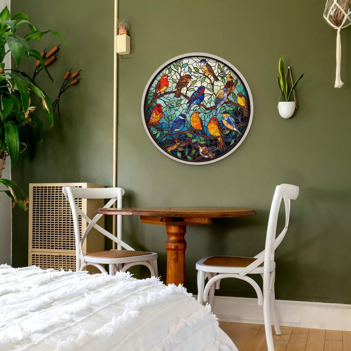 Stained Glass Puzzle Bird Puzzles For Adults 1000 Pieces, Round Bird Tree Jigsaw Puzzle, Impossible Hard Difficult Challenging Puzzles For Adults