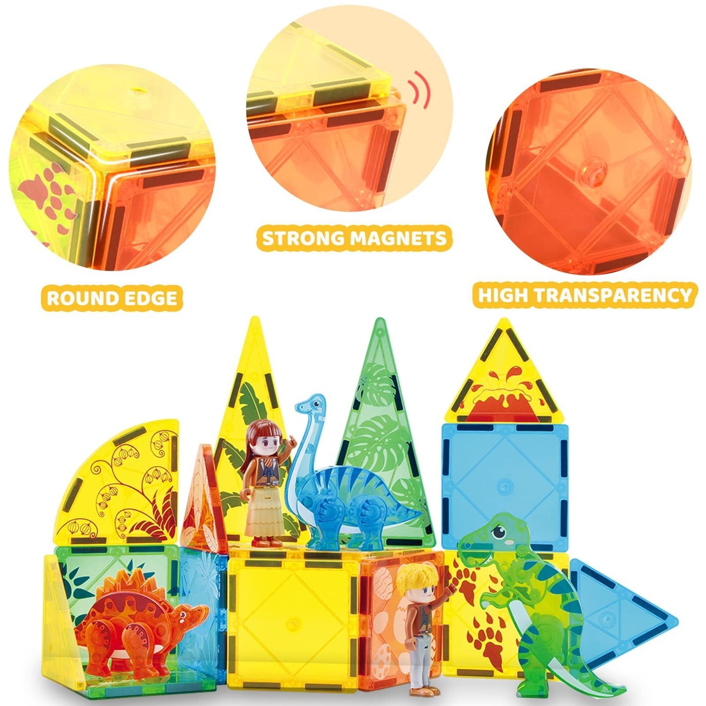 Hacocola Dinosaur Magnetic Tiles, Educational Magnet Tiles Building Block Toy Dino World, Learning Construction Magnetic Toys Se