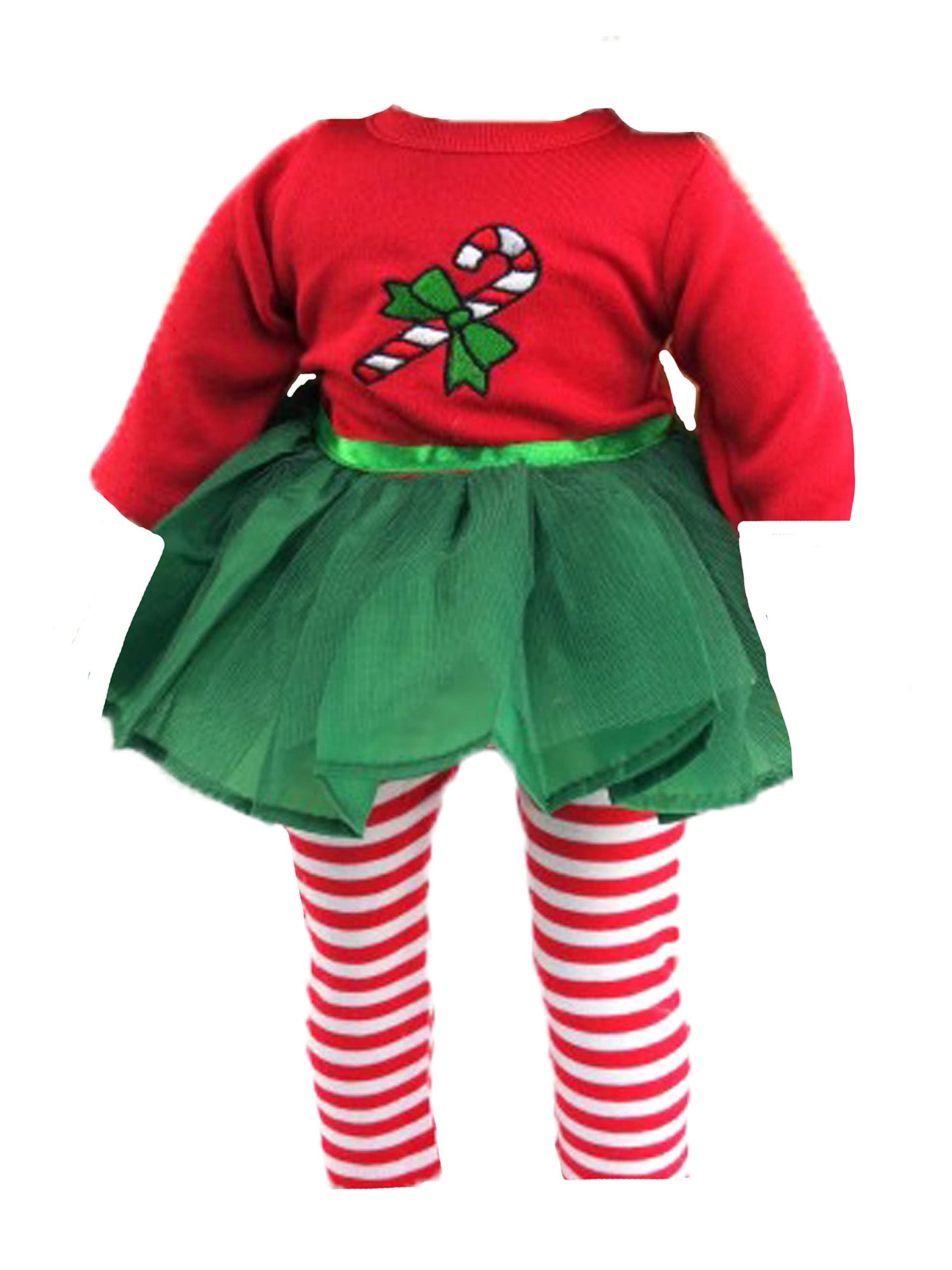 American Fashion World Candy Cane Tutu Dress Set for 18-Inch Dolls | Leggings Included |enhanced Quality & Trendy Design | Dolls Clothes | Outfit Fashions for Dolls for Popular Brands