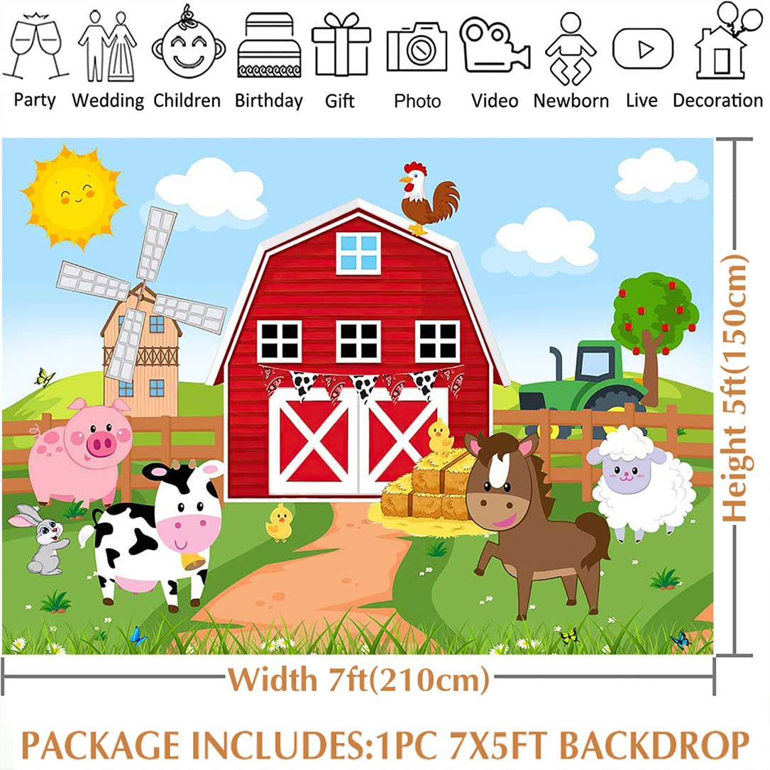 Avezano Farm Animals Backdrop Red Barn Farmhouse Birthday Party Banner Decorations Barnyard Animals Baby Shower Boys Girls Birth