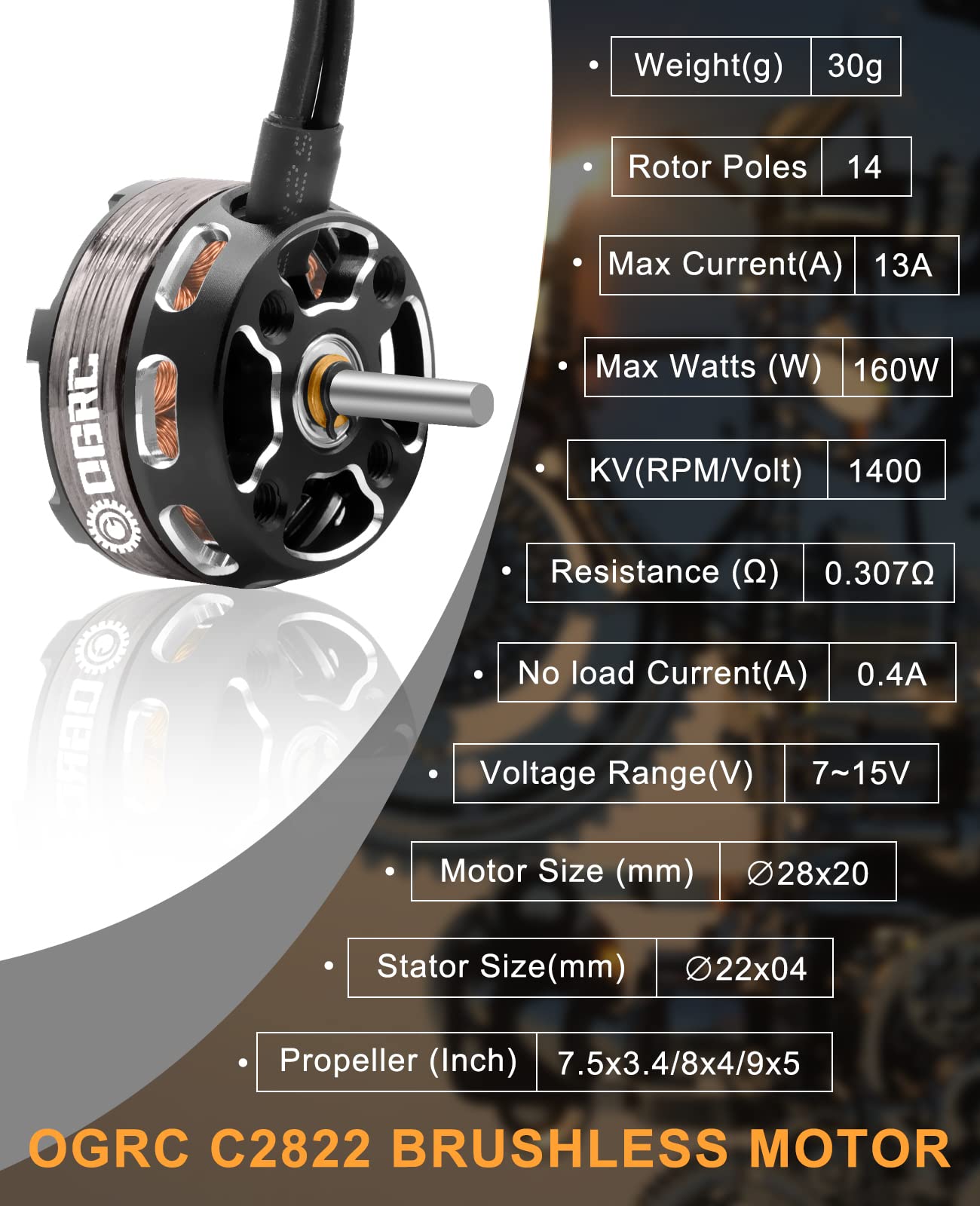 OGUNKE C2822 Outrunner Brushless Motor 1400KV for RC Models - Aluminum, Ideal for SCX24 C10, JLU, Deadbolt, Gladiator, Bronco