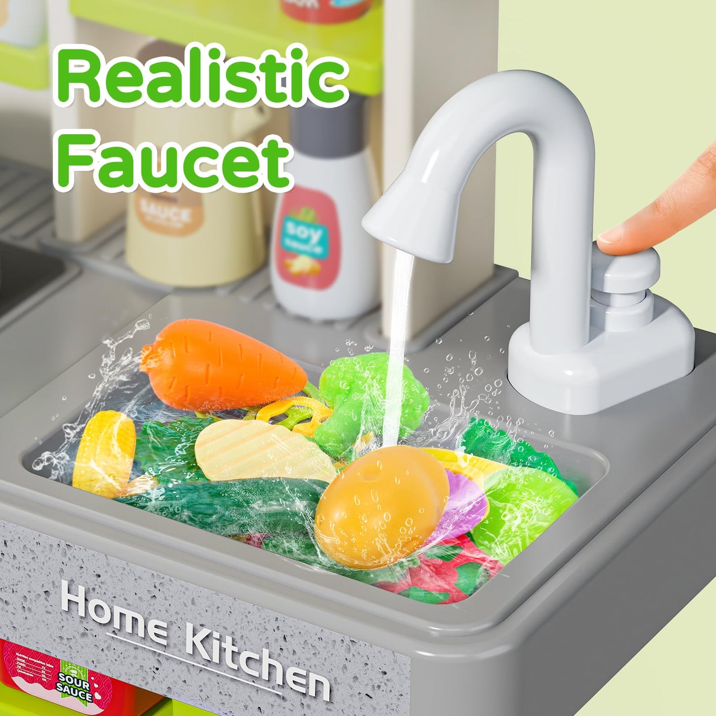 Letapapa Kids Pretend Play Kitchen Set, Kitchen Toys with Realistic Sound & Light, Cooking Stove, Sink, Play Food and Kitchen Ac