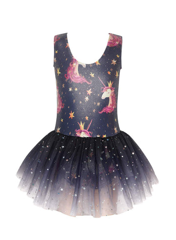 Leotards With Skirt For Girls Gymnastics Ballet Tutu Dance Dresses Crown Crowned Unicorn Blue Size 9-10 Years Old