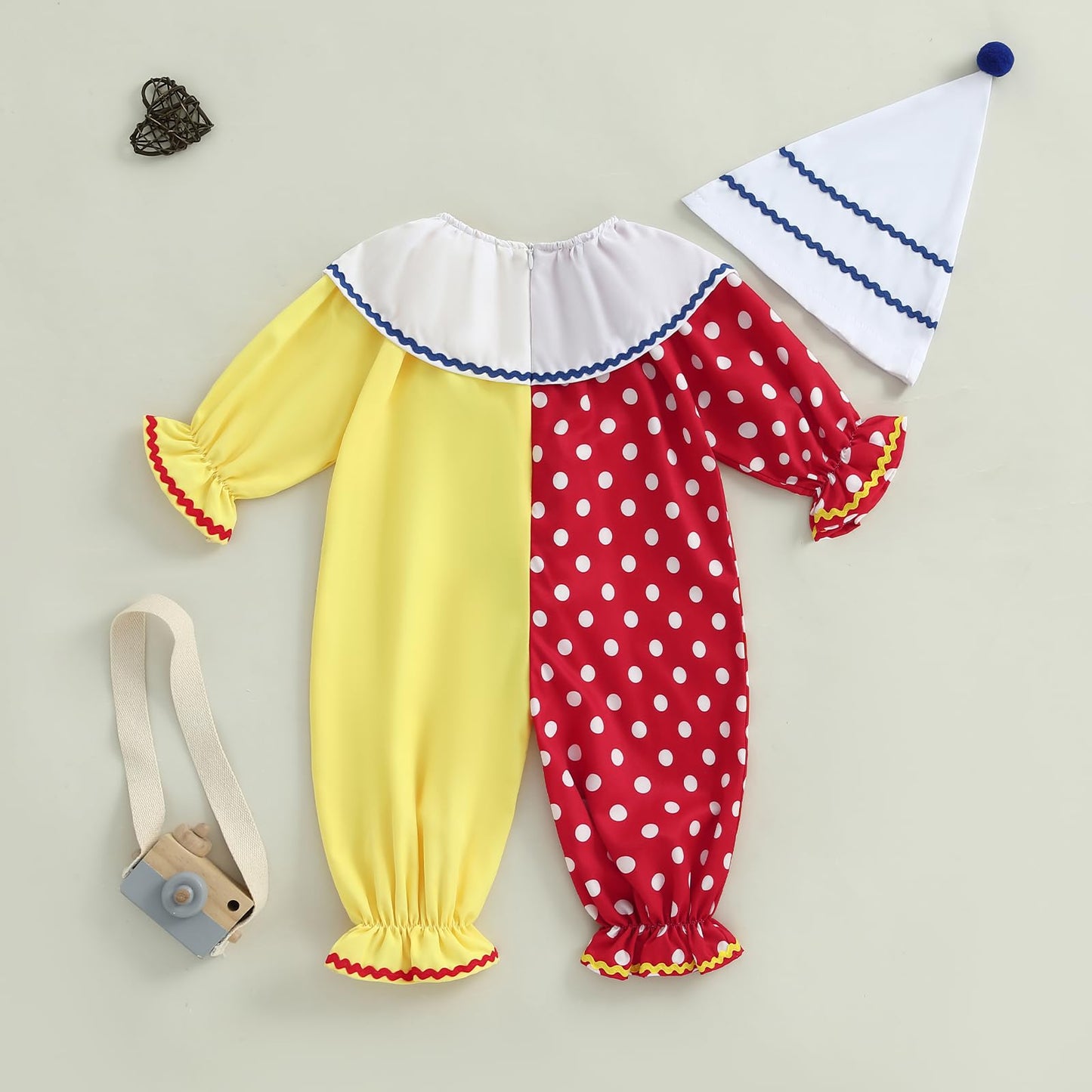 Aiwpstoin Toddler Baby Clown Costume Boy Girl Funny Halloween Outfit Contrast Color Long Sleeve Jumpsuit with Hat (Red, 4-5T)