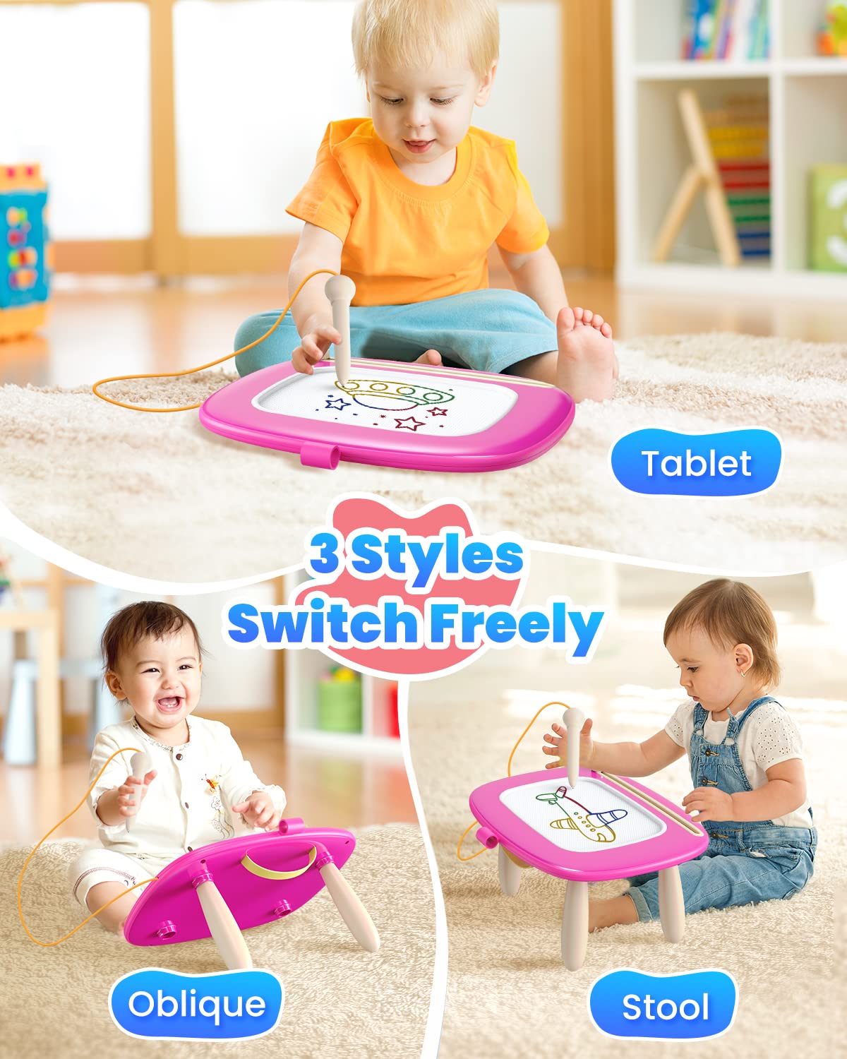 Seimome Magnetic Drawing Board, Toddler Girl Toy For 1-2 Year Old, Doodle Board Pad Learning And Educational Kids Toy For 1 2 3