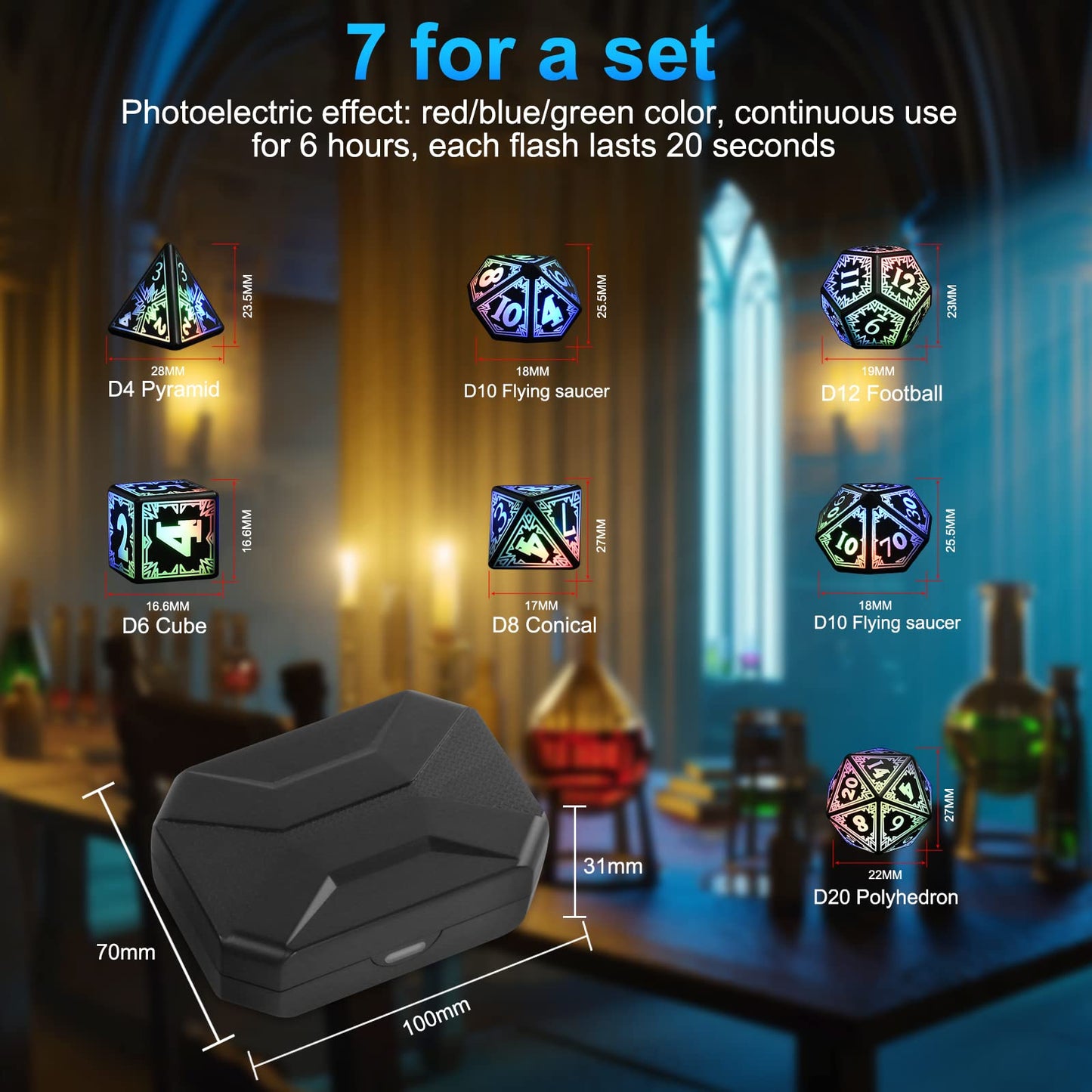 HTPOW Light up LED Dice Set Shake to Glowing DND Dice for Dungeons and Dragons Role Playing Dice Tabletop Games