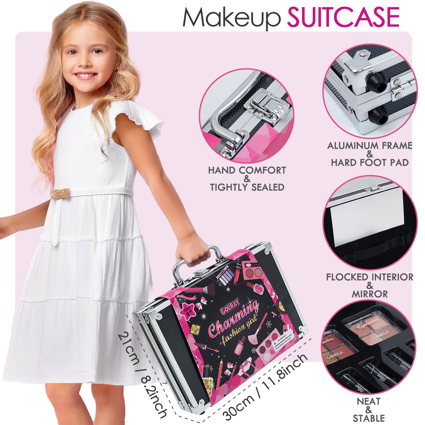 Golray Makeup Kit for Girls Full Kit Ages 8-12, Teen Beginner Make Up Train Case with Blush/Eyebrow Powder/Eyeshadows/Lipsticks,