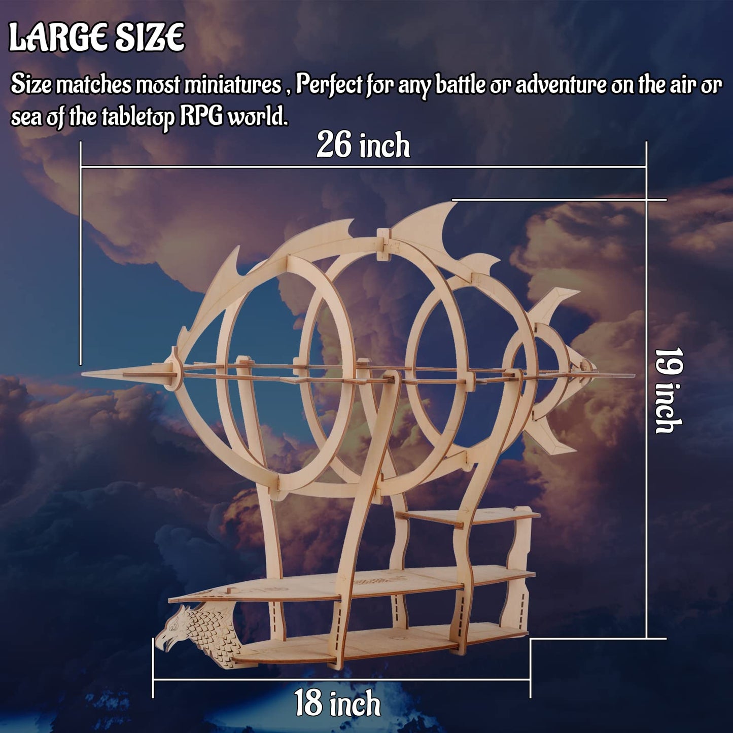 3D Airship Model Wood Laser Cut Hot Air Balloon With 1' Grids Fantasy Aerial Combat Terrain Map For D&D, Pathfinder, Warhammer And Other Tabletop Rpg