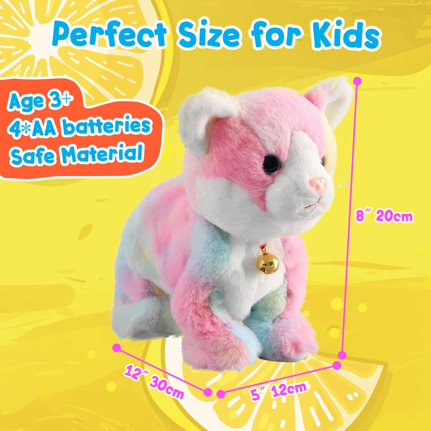 Colorful Plush Robot Cat Stuffed Animal Interactive Cat Robot Toy, Robotic Cat Barking Meow Kitten Touch Control, Animated Kitty Cat Pet, Robot Kitty Toy For Baby Birthday H:12'