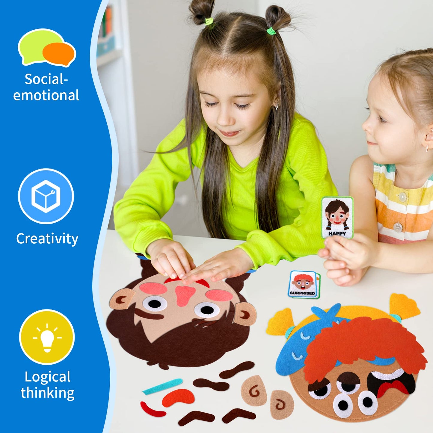 Craftstory 86 Pcs Social Emotional Learning Toys - Montessori Sensory Play with Emotion Cards & Face Boards for Kids, Autism & Speech Therapy